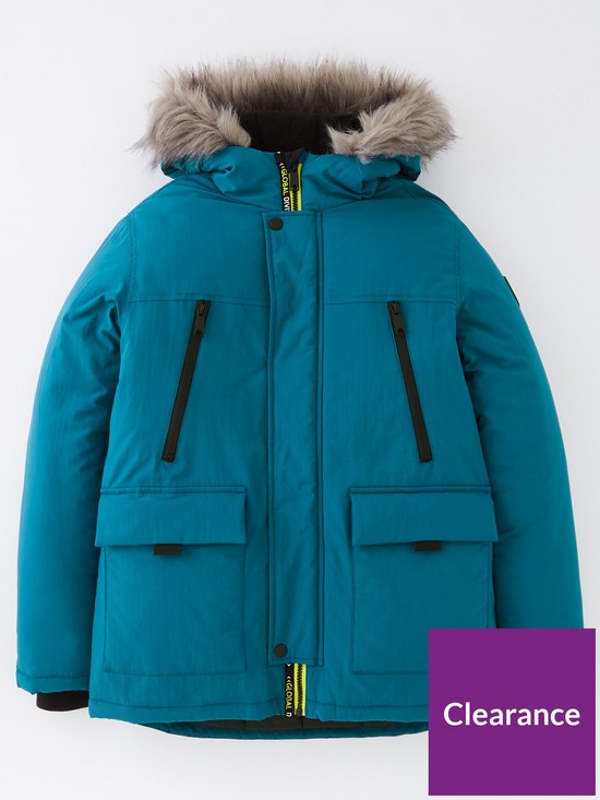 front image of v-by-very-boys-faux-fur-hooded-parkanbsp--teal