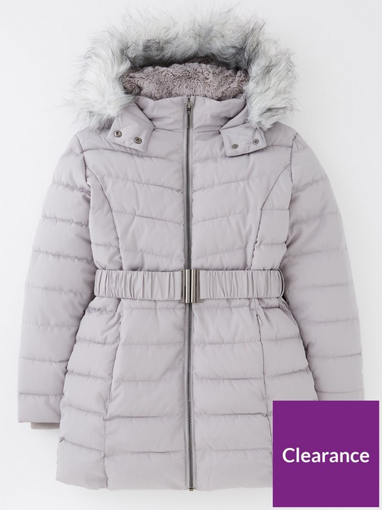 front image of everyday-girls-faux-fur-hooded-belted-coat-half-faux-fur-lined-coat-grey