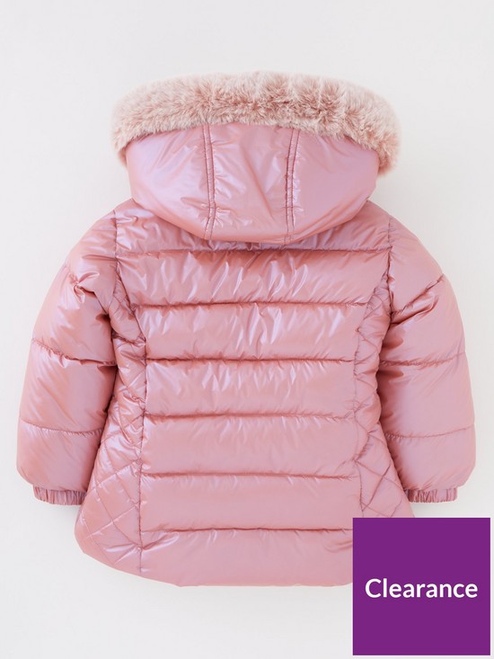 back image of mini-v-by-very-girls-high-shine-half-faux-fur-lined-padded-jacket-pink