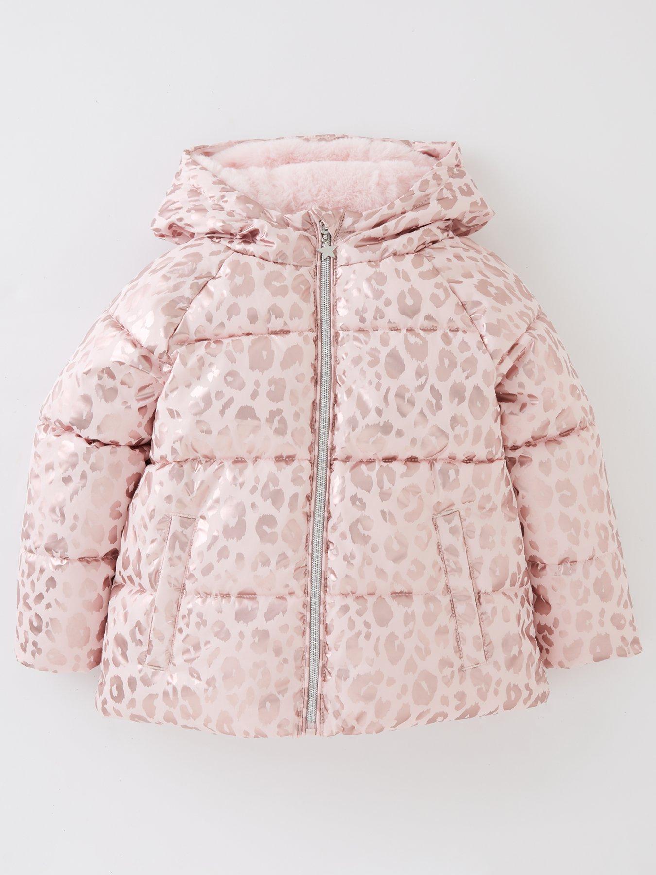 front image of mini-v-by-very-girls-foil-animal-print-half-faux-fur-lined-padded-jacket-pink