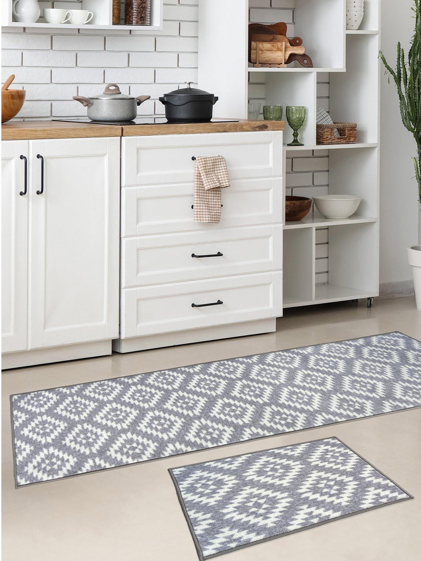 Image 2 of 6 of Aztec Grey Diamond Runner &amp; Doormat Set