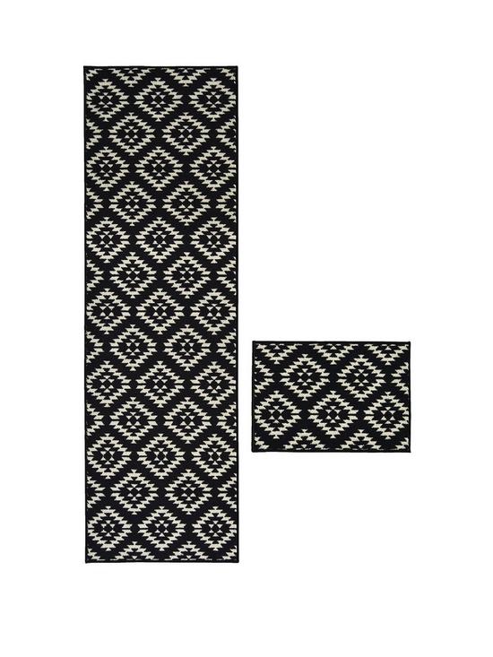 front image of aztec-black-diamond-runner-amp-doormat-set