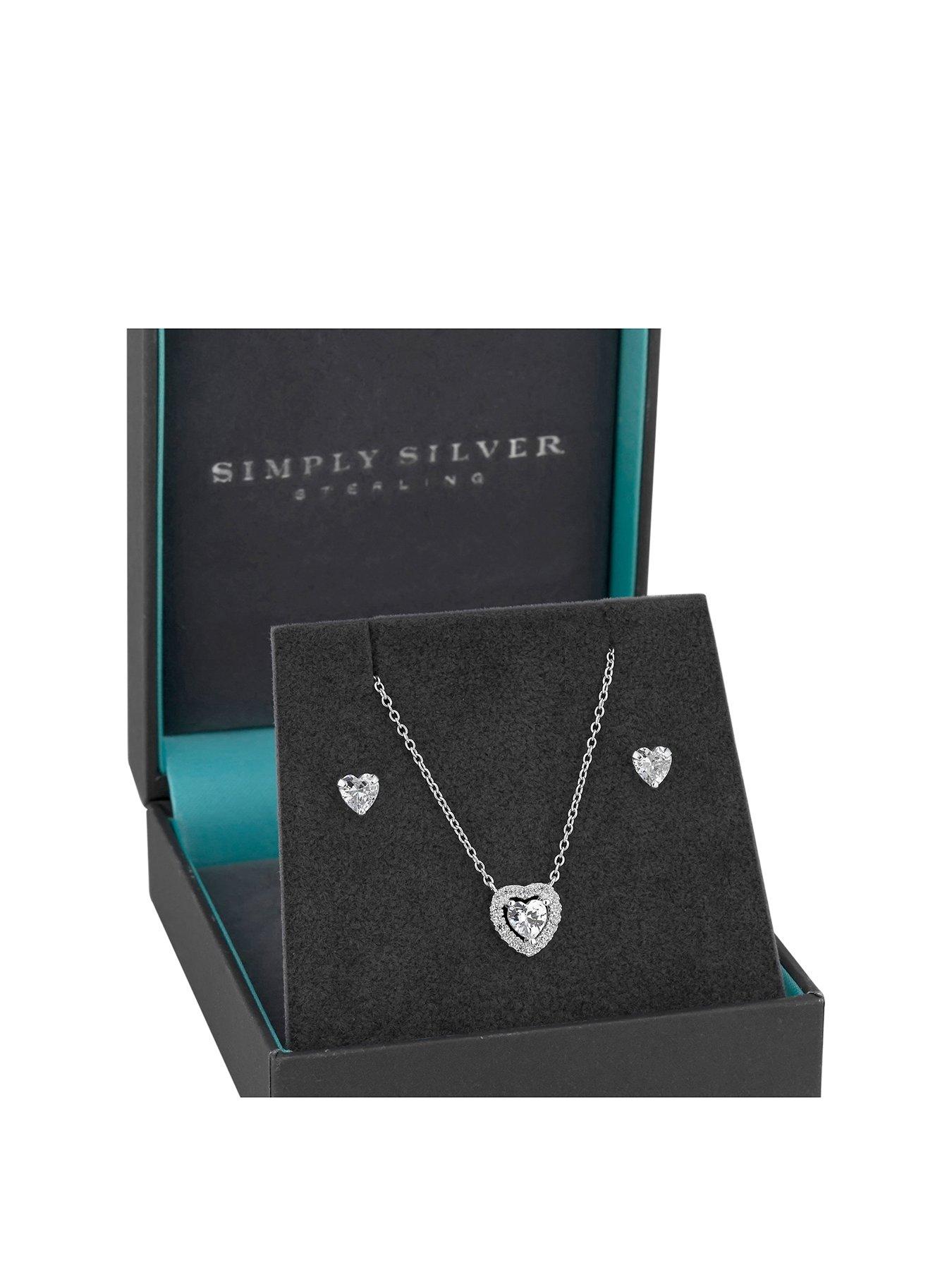 undefined Gift Boxed Sterling Silver 925 Halo Heart Jewellery Set - 9mm