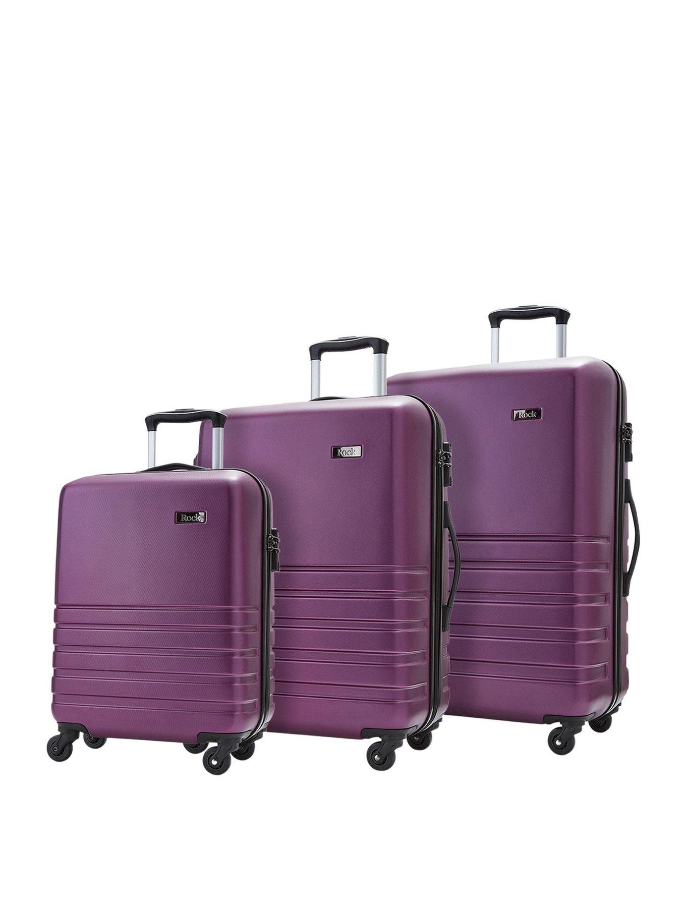 Rock Luggage Byron 3 Piece Set Hardshell 4 Wheel Spinner -Purple