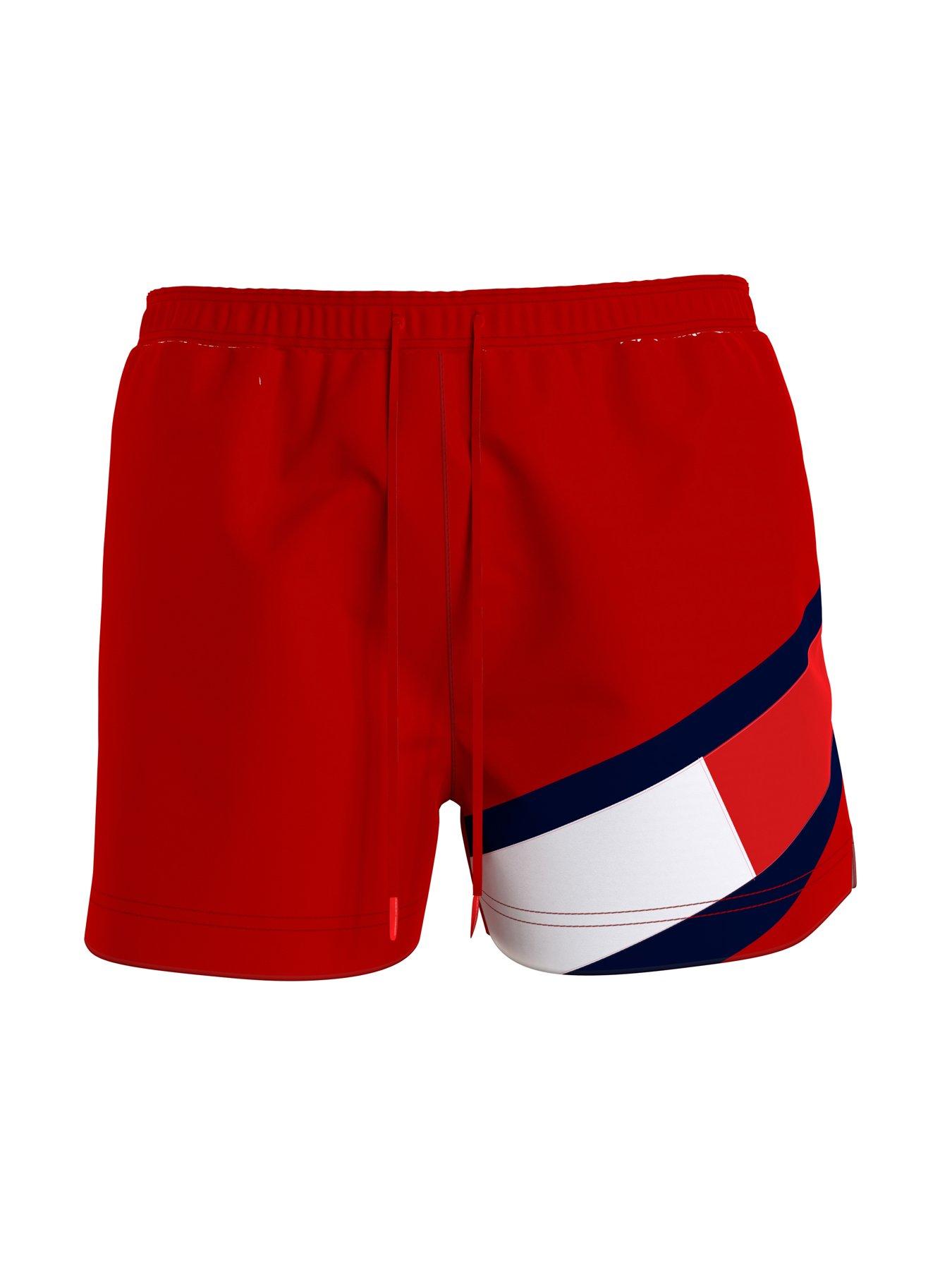  image of tommy-hilfiger-solid-flag-swim-shorts-red