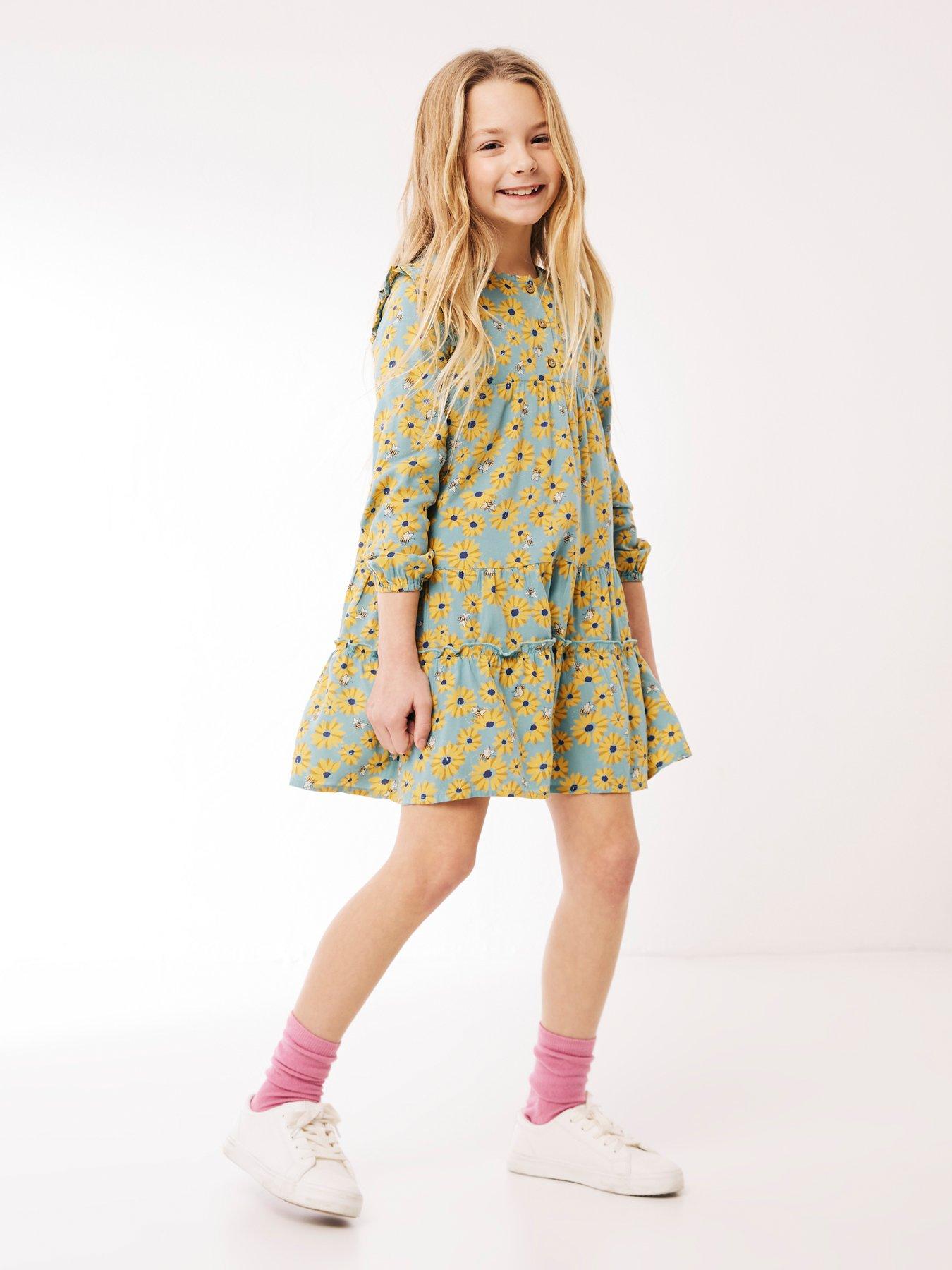 FatFace Girls Grace Sunflower Tiered Dress - Teal | littlewoods.com