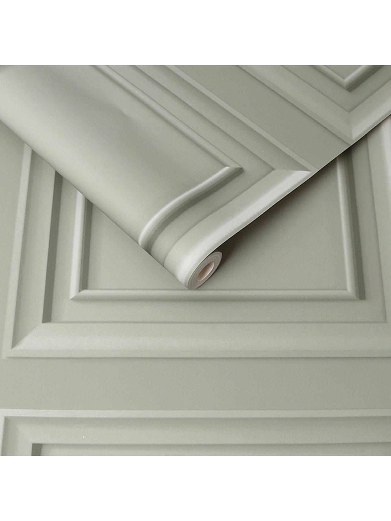 Image 2 of 4 of Fresco Wood Panel Sage Green Wallpaper