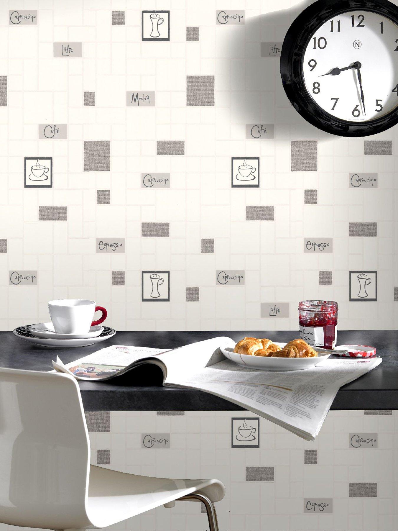 Contour Café Culture Grey Kitchen and Bathroom Wallpaper