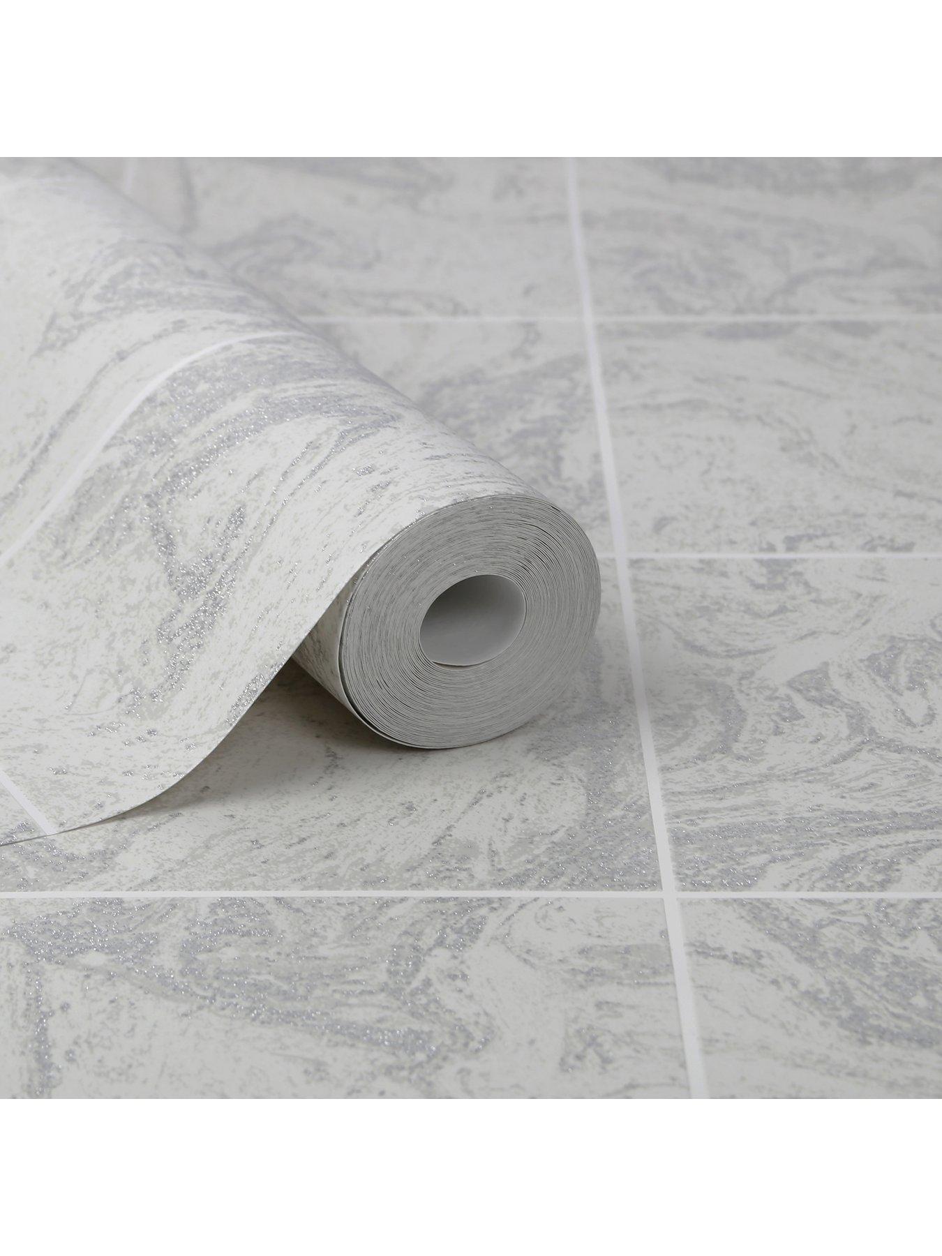 Contour Glitter Marble Tile White Kitchen & Bathroom Wallpaper