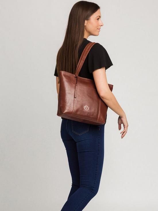 stillFront image of pure-luxuries-london-pimm-leather-zip-top-tote-bag-cognac