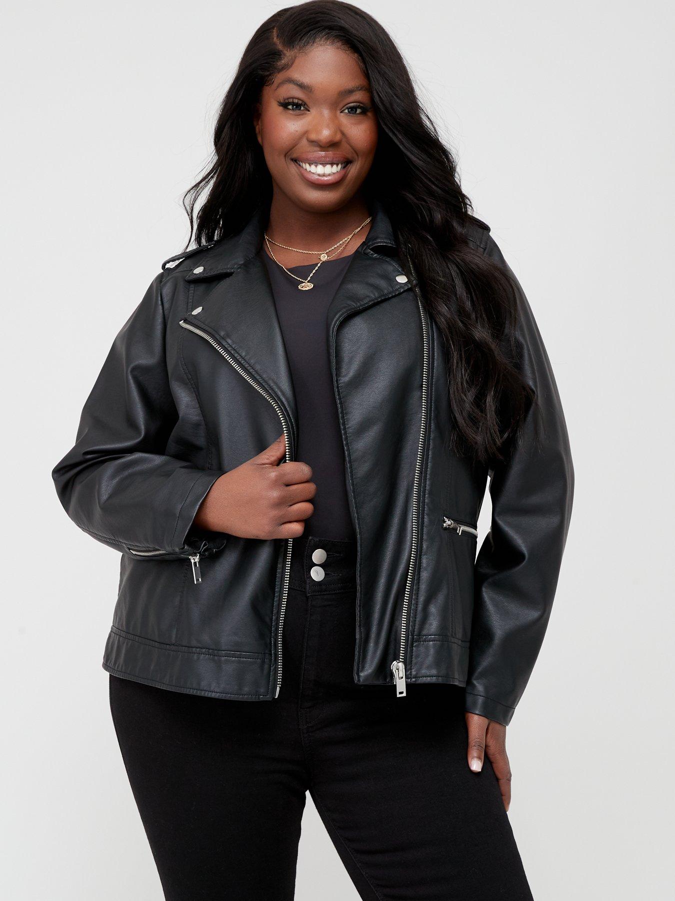 V by Very Curve PU Biker Jacket - Black | littlewoods.com