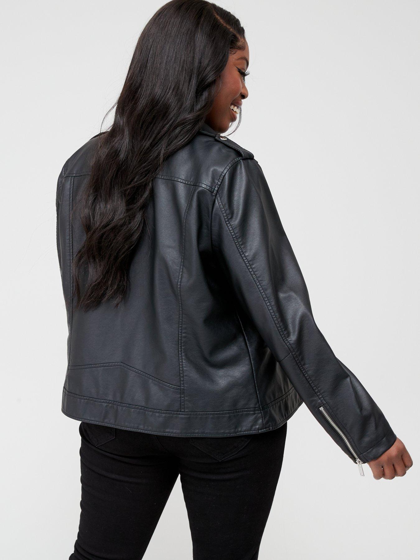 Image 2 of 4 of V by Very Curve Faux Leather&nbsp;Biker Jacket - Black