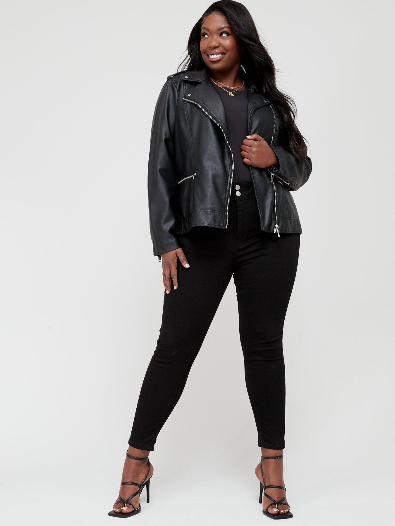 Image 3 of 4 of V by Very Curve Faux Leather&nbsp;Biker Jacket - Black