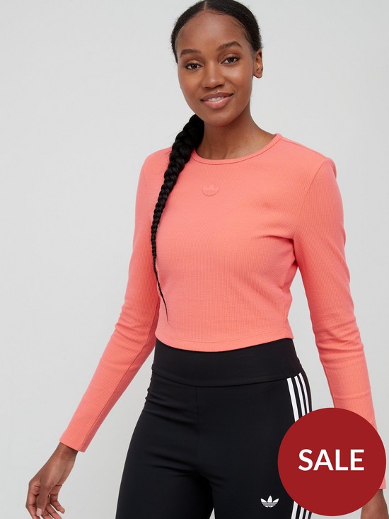 front image of adidas-originals-utility-rev-cropped-long-sleeve-top-coral