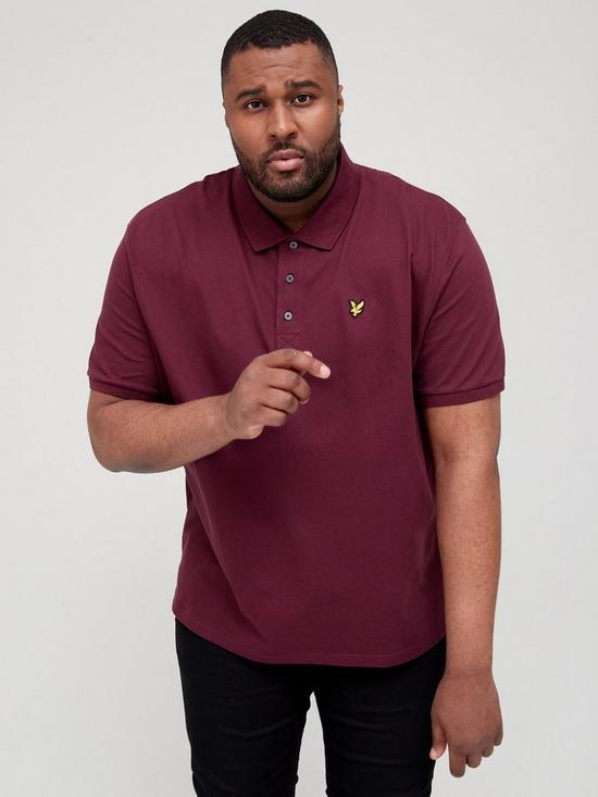 front image of lyle-scott-big-amp-tall-plain-polo-shirt-burgundy