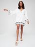  image of v-by-very-flute-long-sleeve-embroidered-beach-mini-dress-white