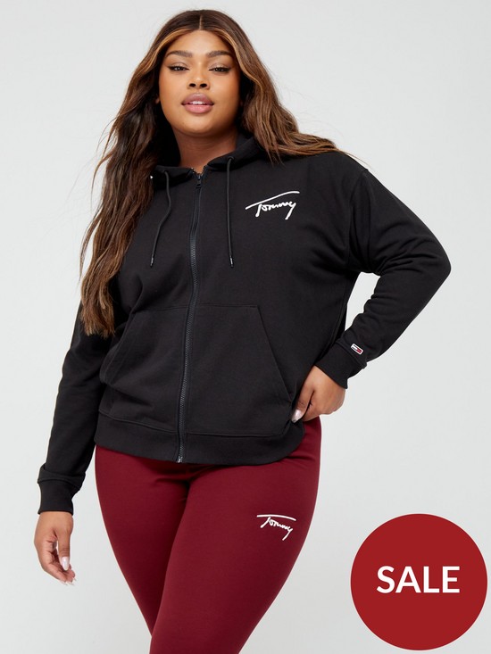 front image of tommy-jeans-curve-oversized-signature-zip-through-black