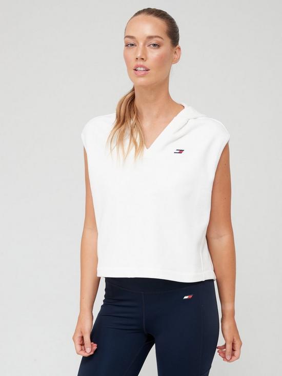 front image of tommy-sport-relaxed-terry-sleeveless-hoodienbsp--white