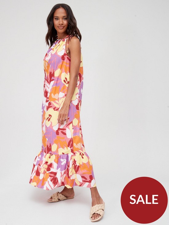 front image of v-by-very-tie-shoulder-beach-maxi-dress-multi