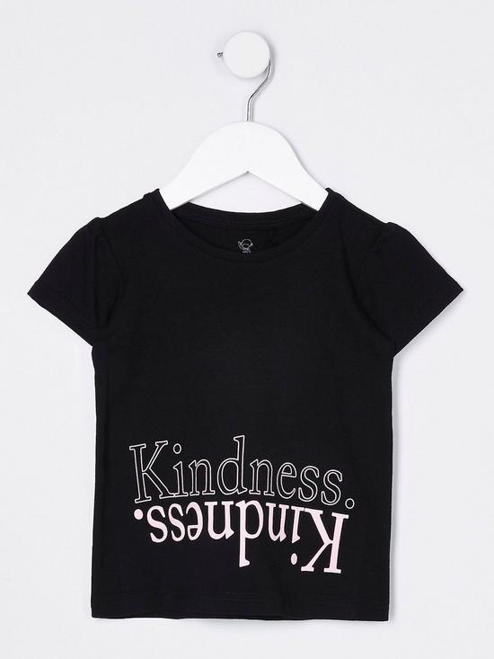 front image of river-island-mini-mini-girls-kindness-puff-sleeve-t-shirt--nbspblack