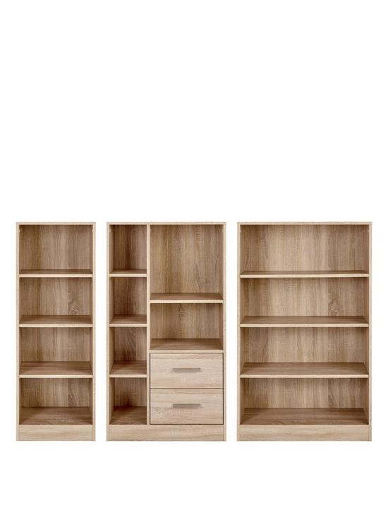 stillFront image of very-home-newnbspmetro-3-piece-storage-bookcase-package-oaknbsp--fscreg-certified