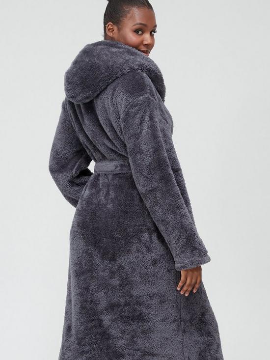 stillFront image of v-by-very-longline-hooded-dressing-gown-charcoal