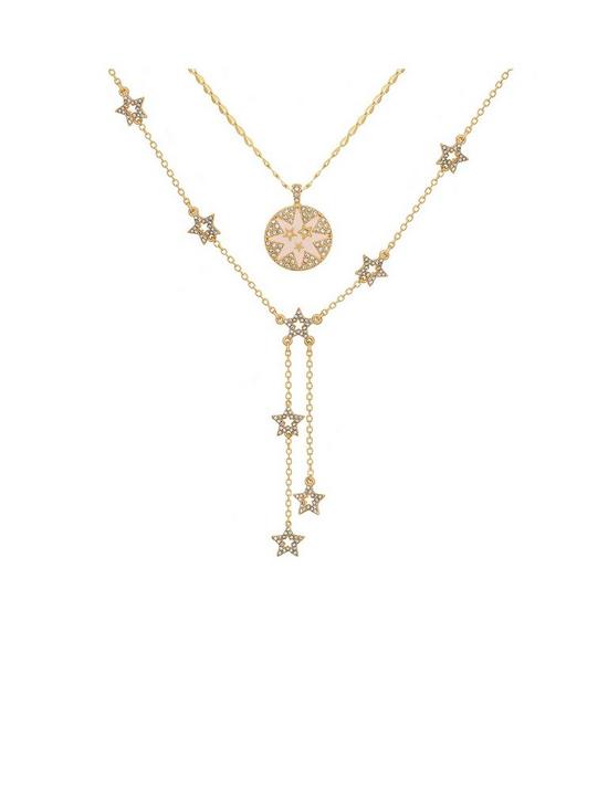 front image of kate-thornton-gold-double-row-star-necklace-set