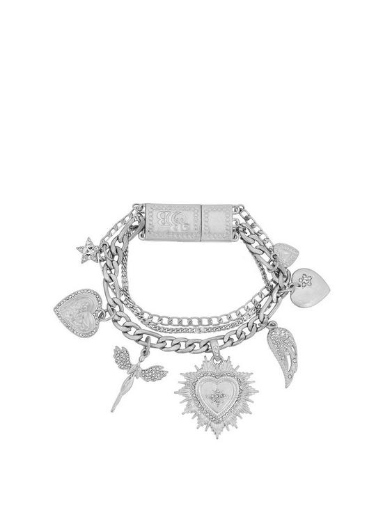 front image of bibi-bijoux-silver-heart-on-fire-layered-bracelet