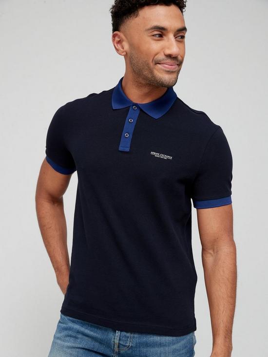 front image of armani-exchange-contrast-collar-polo-shirt-navy