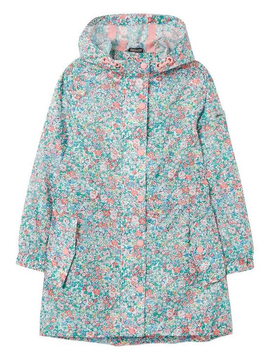 front image of joules-girls-floral-golightly-packable-jacket-multi
