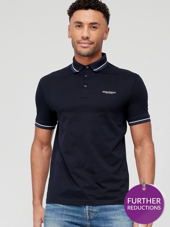 front image of armani-exchange-tipped-collar-polo-shirt-navy