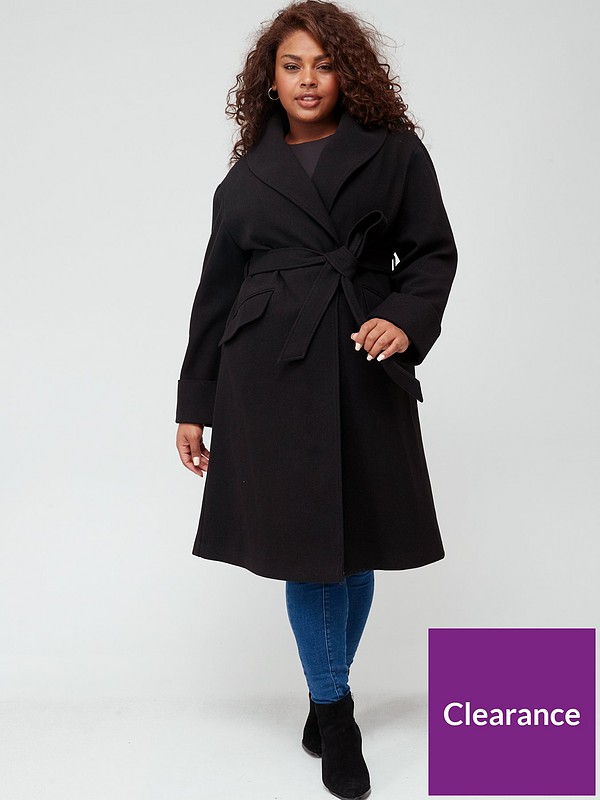 V by Very Curve Smart Faux Wool Coat - Black | littlewoods.com