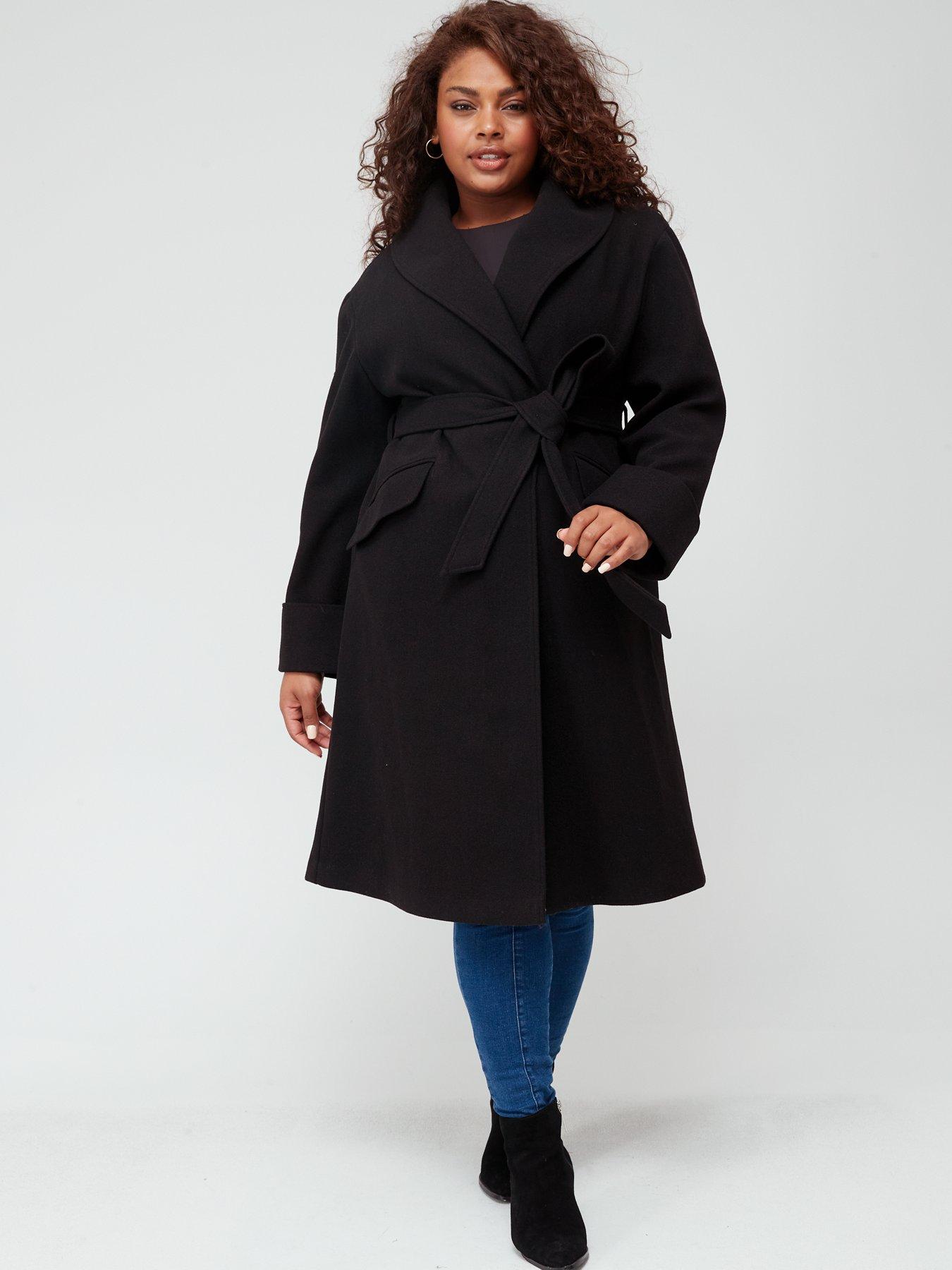 V by Very Curve Smart Faux Wool Coat - Black | littlewoods.com