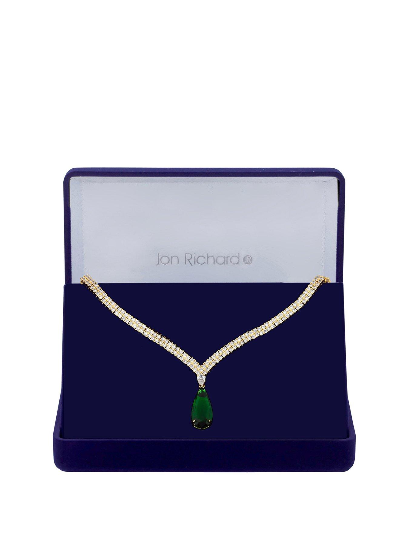 Jon Richard Cubic Zirconia Emerald Green Pear Drop Collar Necklace