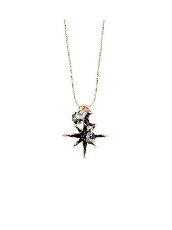 front image of jon-richard-rose-gold-and-jet-star-charm-necklace