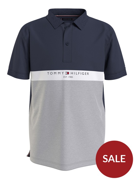 front image of tommy-hilfiger-boys-colorblock-polo-shirt-grey-marl