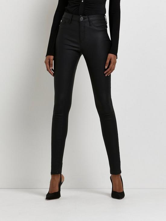 front image of river-island-mid-rise-molly-coated-skinny-jeannbsp--black