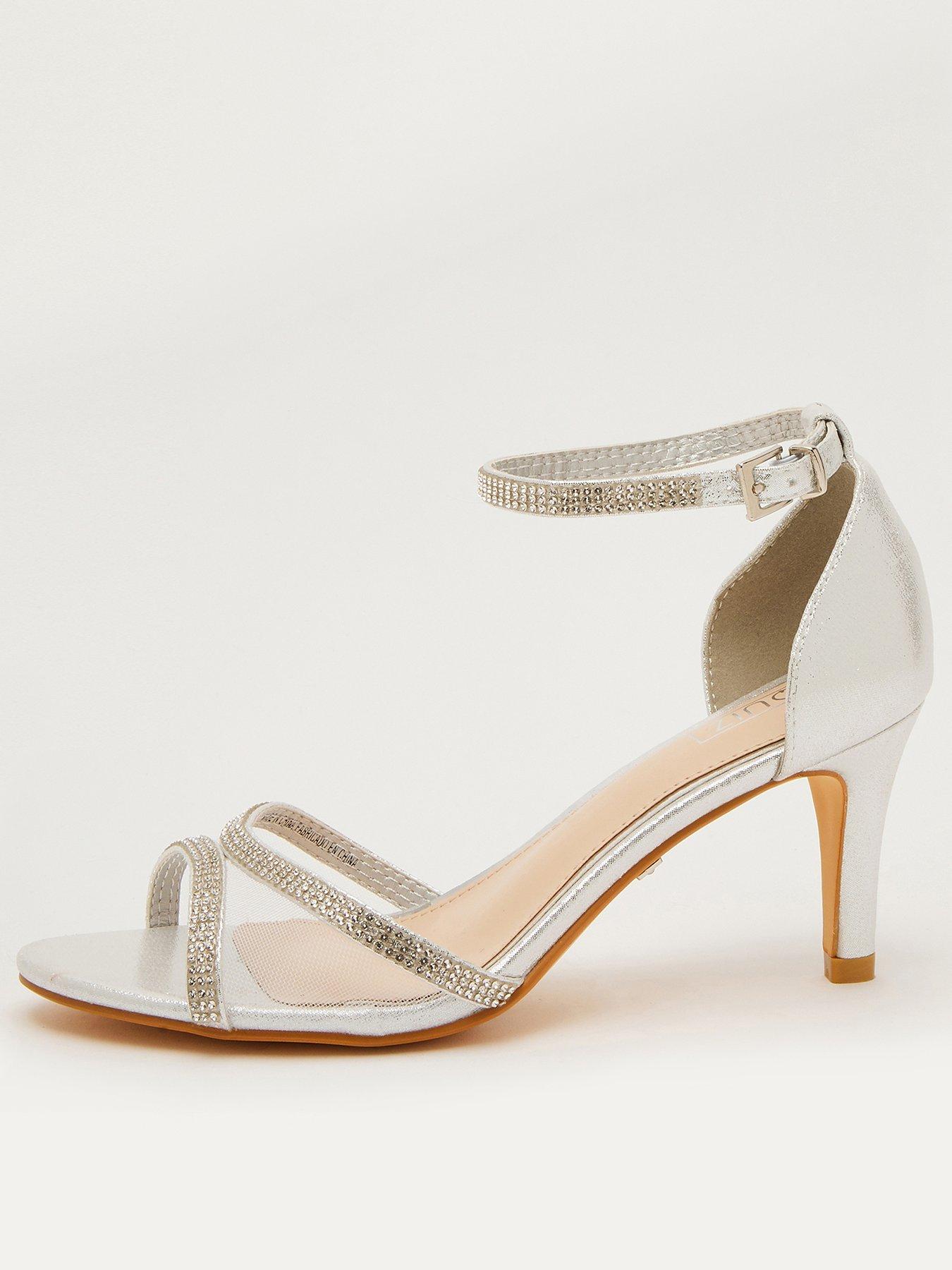 Quiz Shimmer Mesh Front Heeled Sandals Light Gold Littlewoods