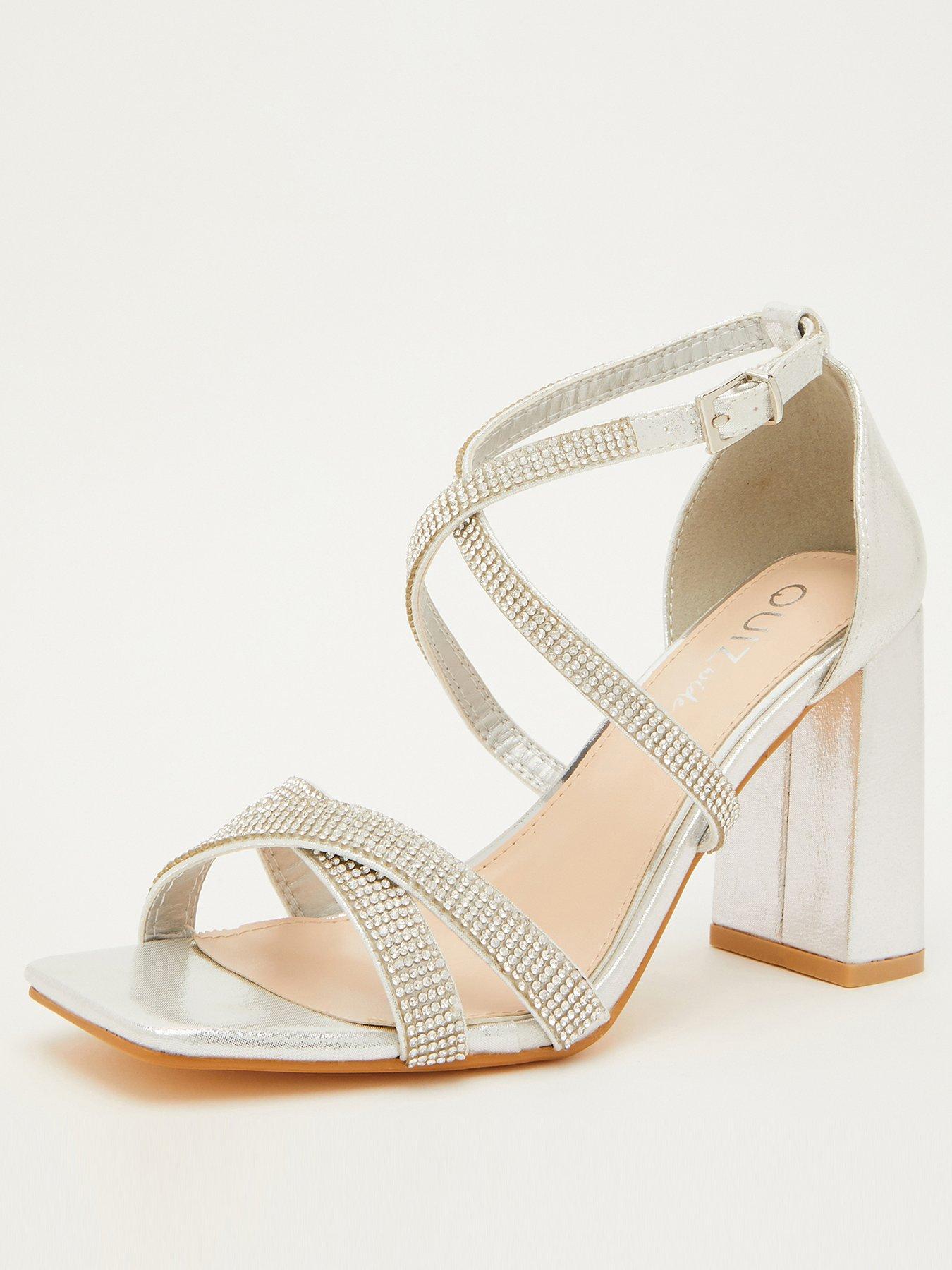 Quiz Wide Fit Diamante Heeled Sandals - Light Silver | littlewoods.com