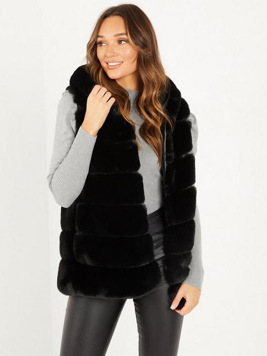 front image of quiz-faux-fur-hooded-gilet