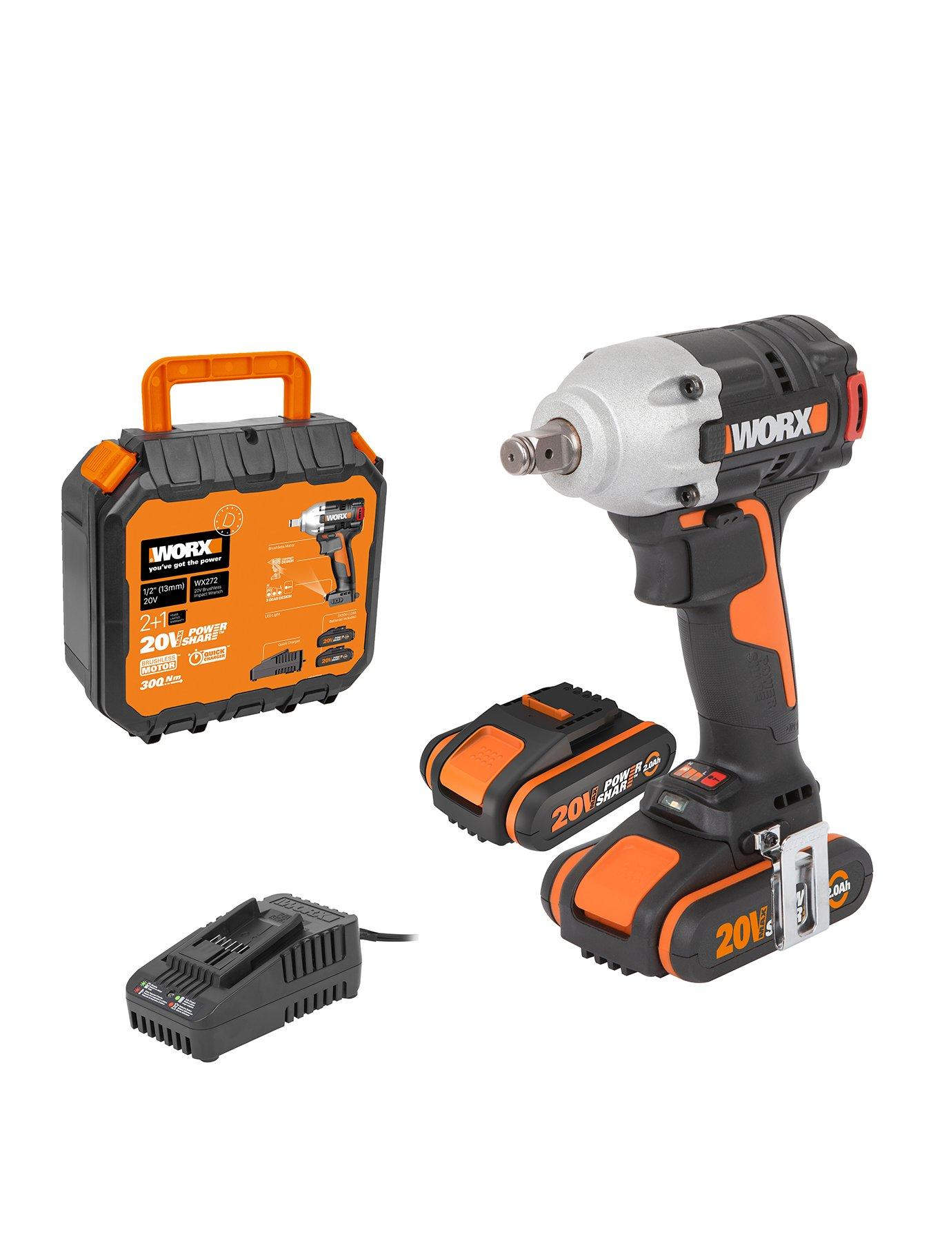 Worx 20V PowerShare 300Nm Cordless Impact Wrench with x2 2.0Ah Battery  &  Charger