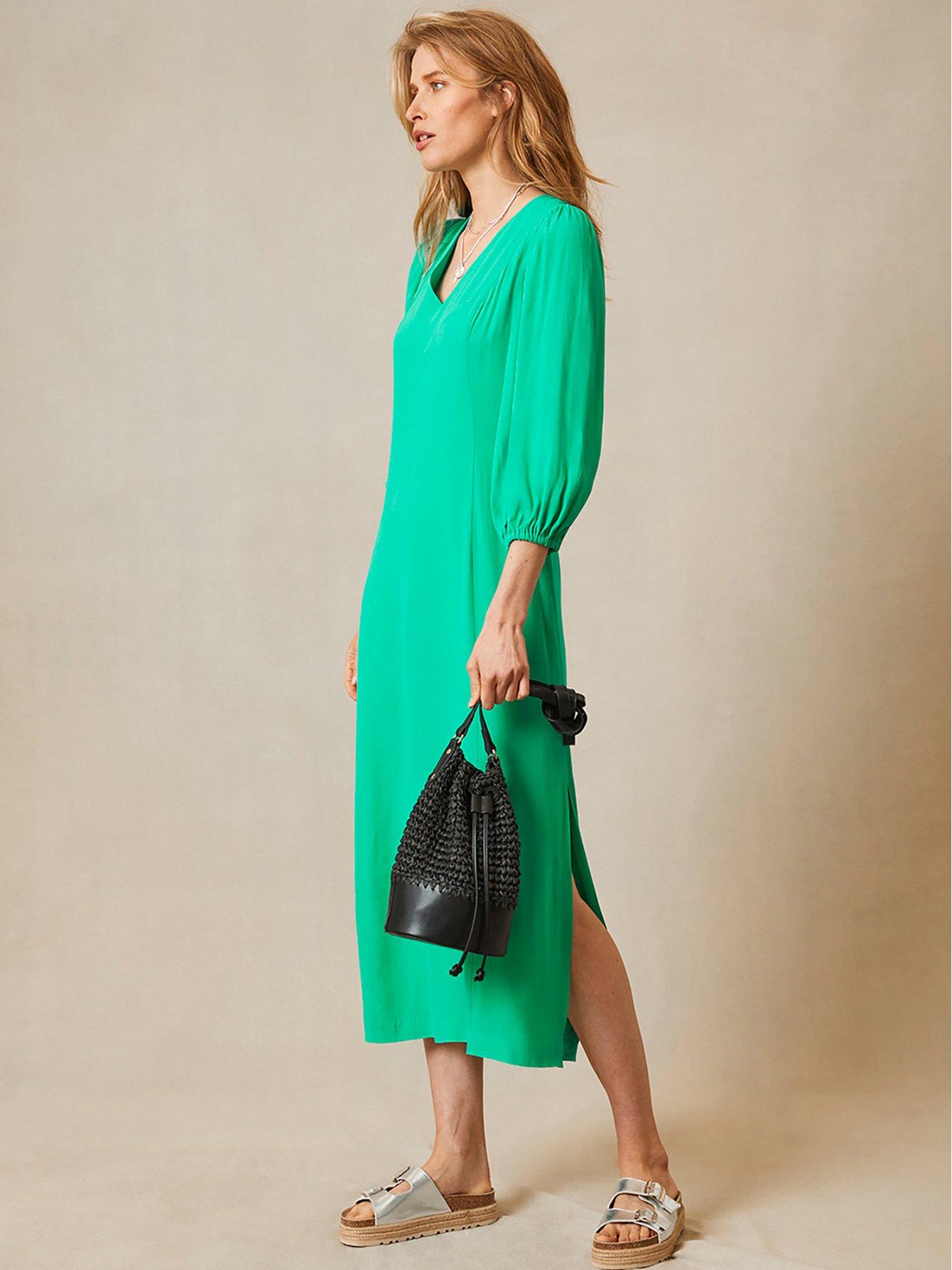 Mint Velvet Balloon Sleeve V Neck Maxi Dress Green 