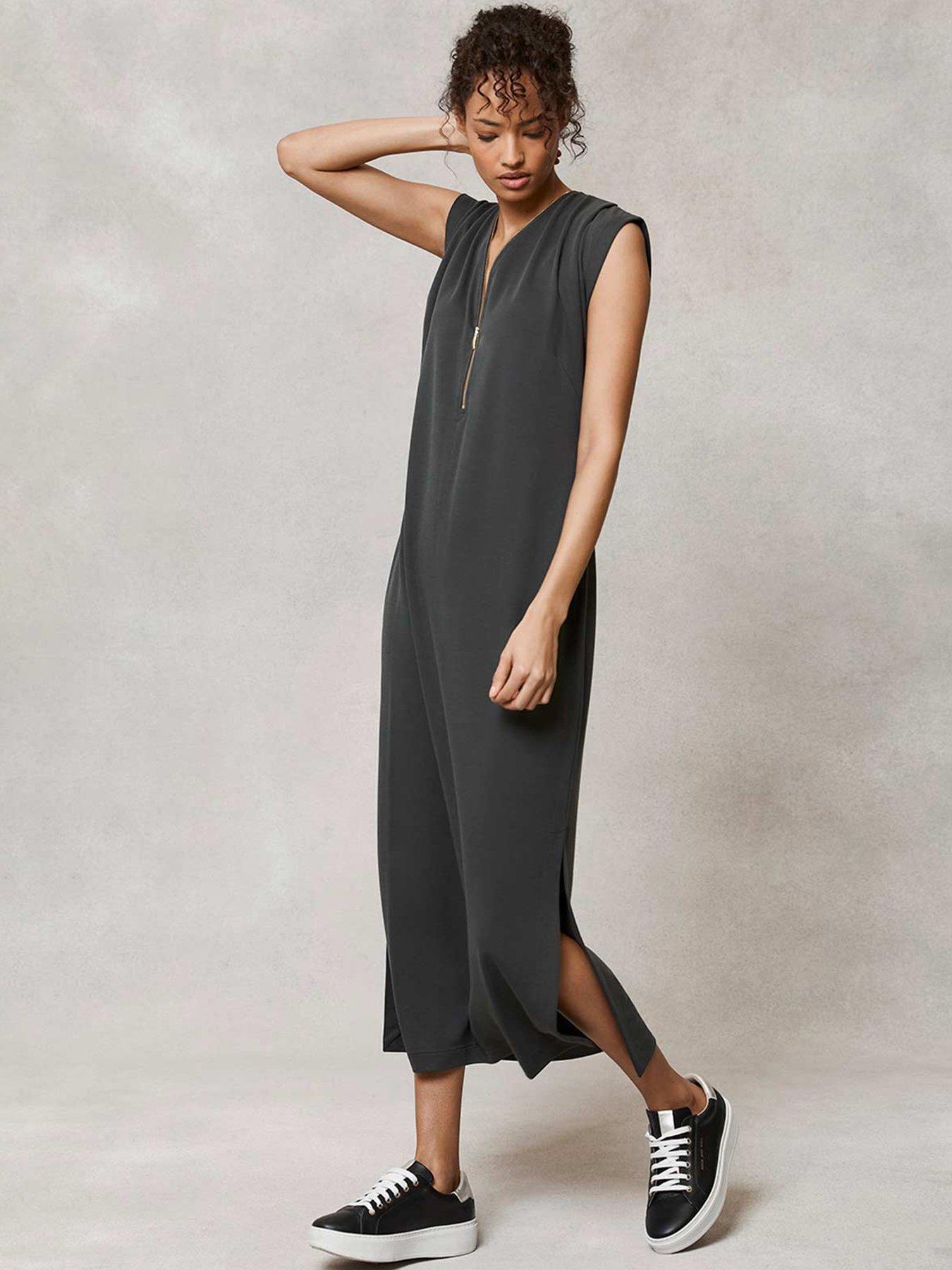 Mint Velvet Zip Detail Extended Shoulder Jersey Column Dress