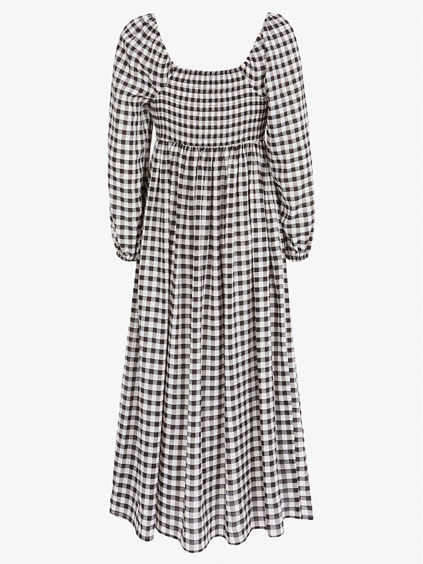 Gingham Puff Sleeve Midi Dress