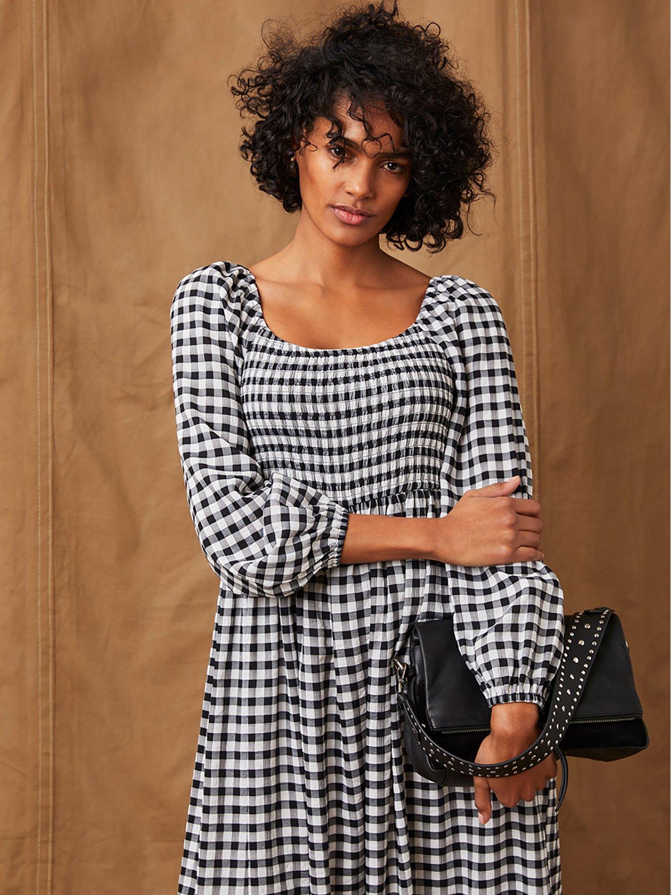 Gingham Puff Sleeve Midi Dress