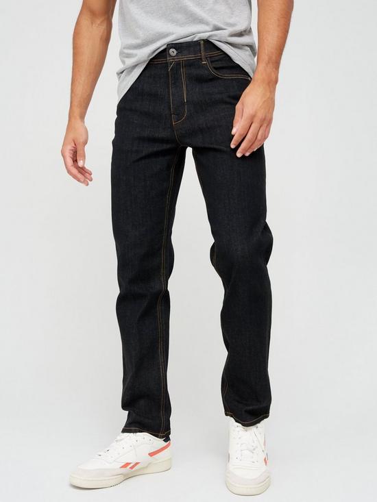 front image of very-man-straight-black-raw-jean-with-stretch-black