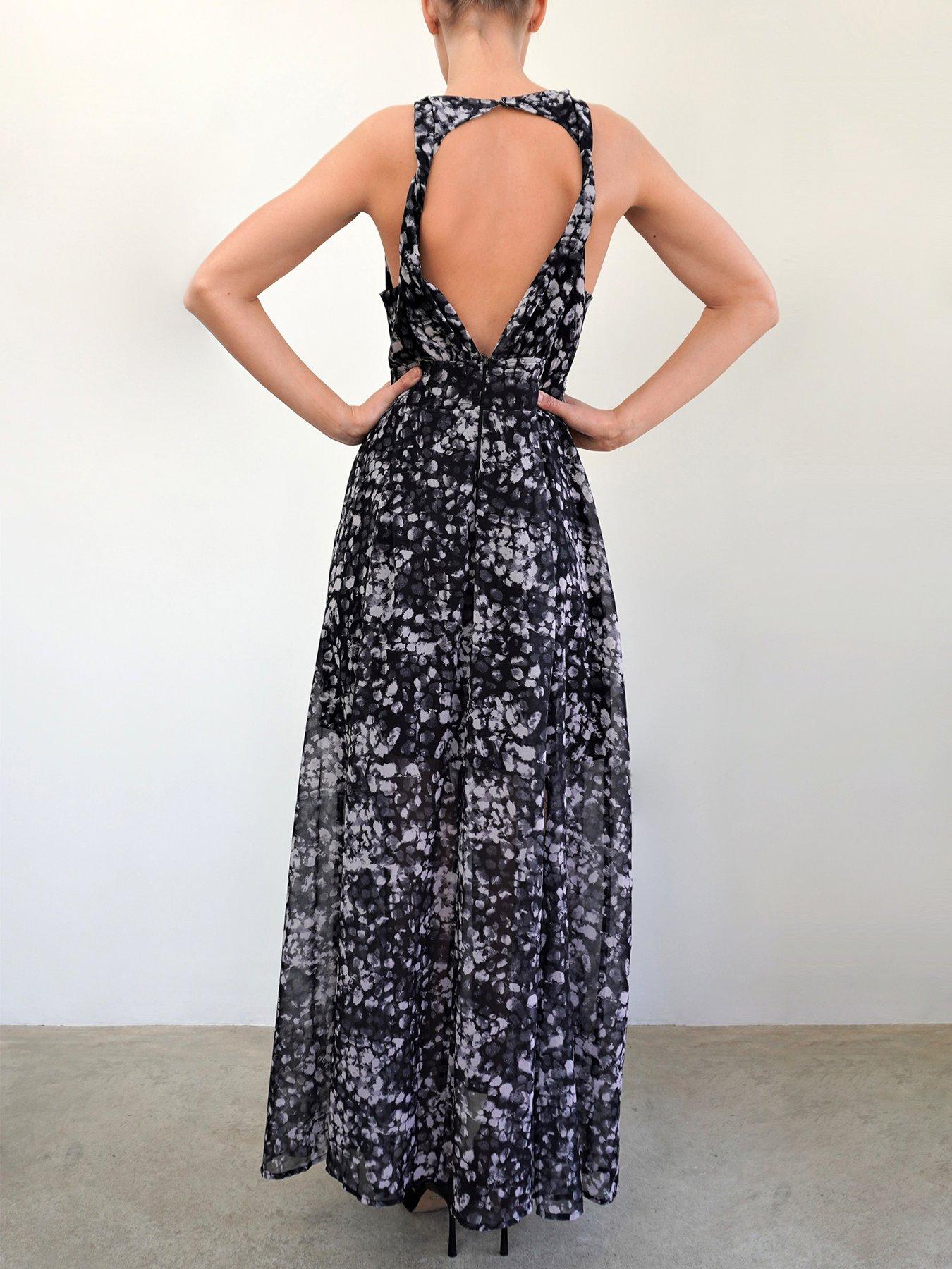 Diamond Strappy Printed Maxi Dress Black