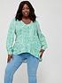  image of v-by-very-curve-long-sleeve-v-neck-gathered-waist-swirl-print-blouse-green