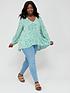  image of v-by-very-curve-long-sleeve-v-neck-gathered-waist-swirl-print-blouse-green