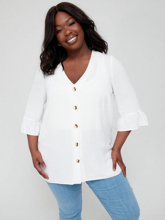 front image of v-by-very-curve-button-front-angel-sleeve-blouse-ivory